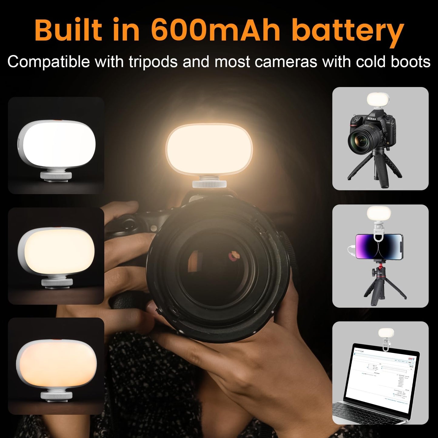 Gamiity Mini Phone Light Clip, Type-C Charging, Rechargeable Selfie Light & Adjustable Brightness for iPhone, Smartphones, Camera, Laptops, Perfect