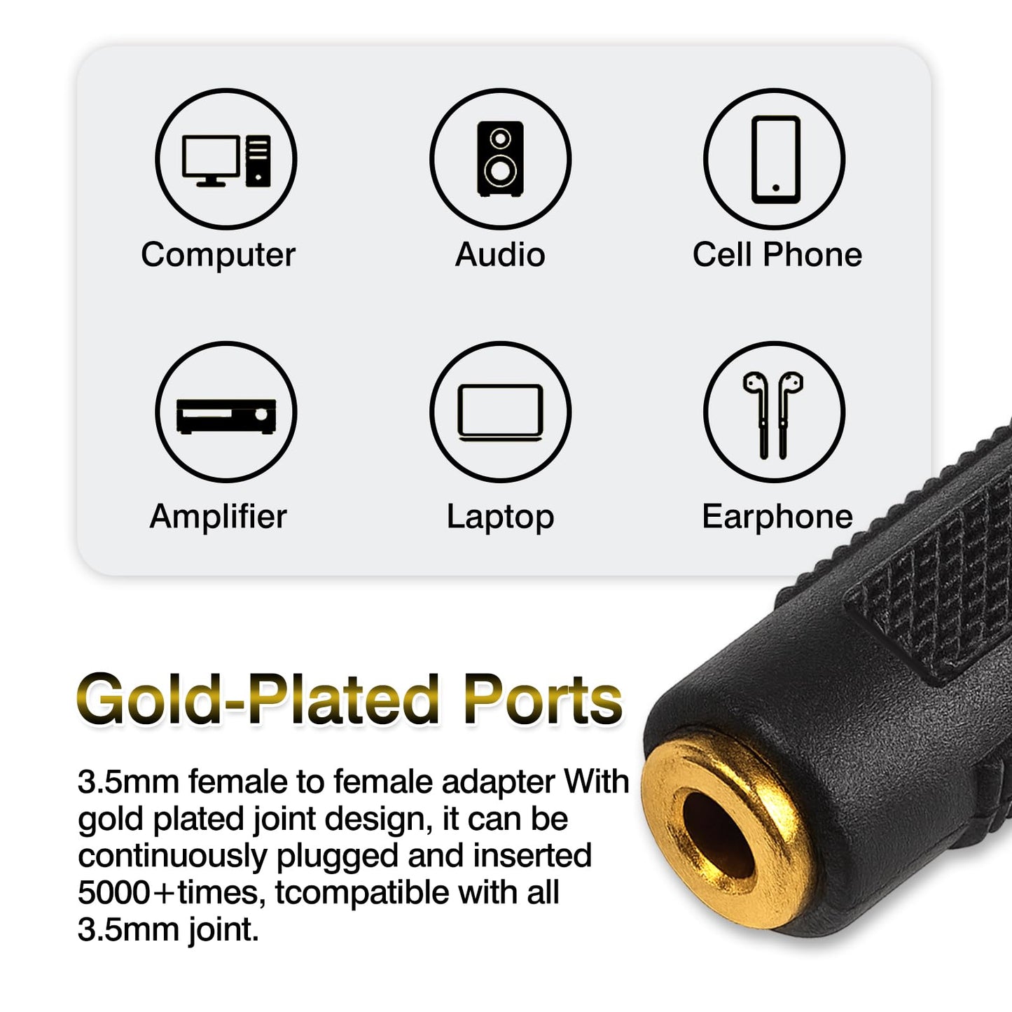 Brvlsoc 3.5mm Stereo Jack Female-to-Female Audio Adapter (4-Pack) - Gold-Plated Coupler Connector for Extending 3.5mm AUX Cables