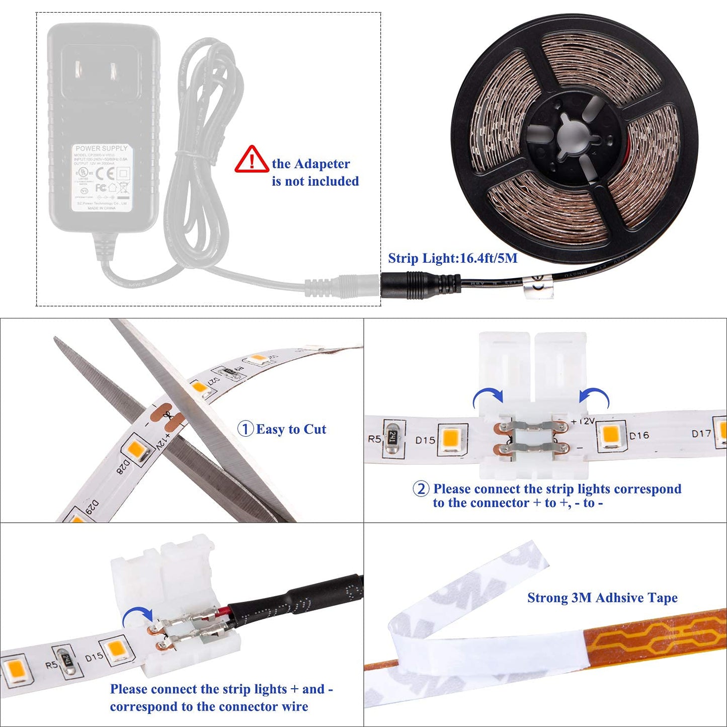 JUNWEN Flexible LED Strip Lights, Warm White,20ft 360LEDs 2835 LED Ribbon, String Light, 12V Tape Lights, Non Waterproof, Under Cabinet Children's