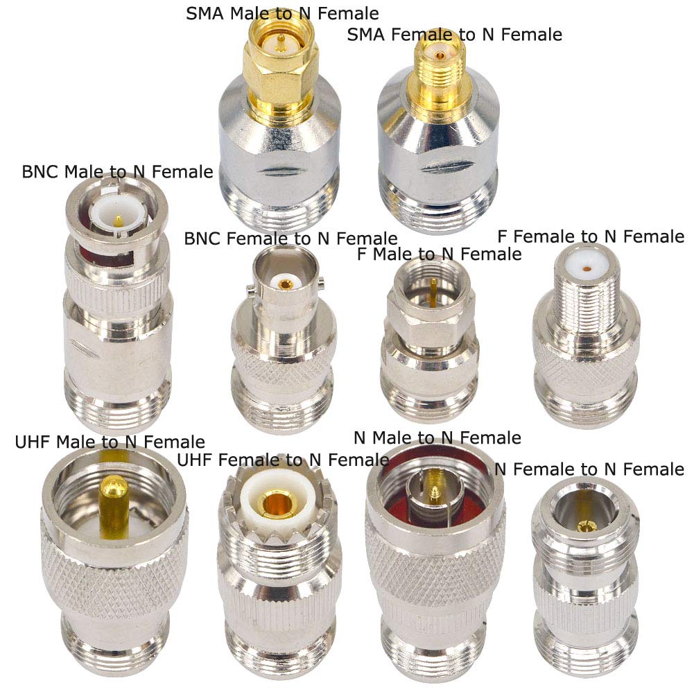 Kaunosta 10-Piece N-Type Adapter Kit,50 Ohm RF Adapter Kit, N-Female to F/BNC/SMA/UHF/N Male & Female Coax Set for Ham Radio, Uniden Scanner, SWR