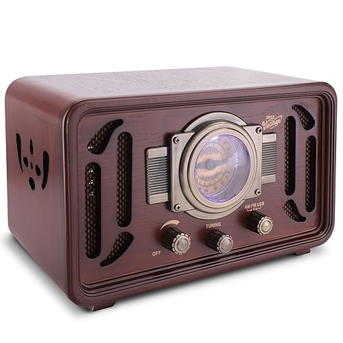 Pyle Retro Wireless Bluetooth Radio Speaker - Classic Vintage Style Audio Sound Receiver System w/Built-in Stereo Speakers, USB, SD Card Slot, AUX