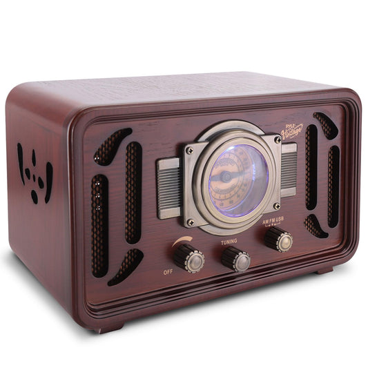 Pyle Retro Wireless Bluetooth Radio Speaker - Classic Vintage Style Audio Sound Receiver System w/Built-in Stereo Speakers, USB, SD Card Slot, AUX