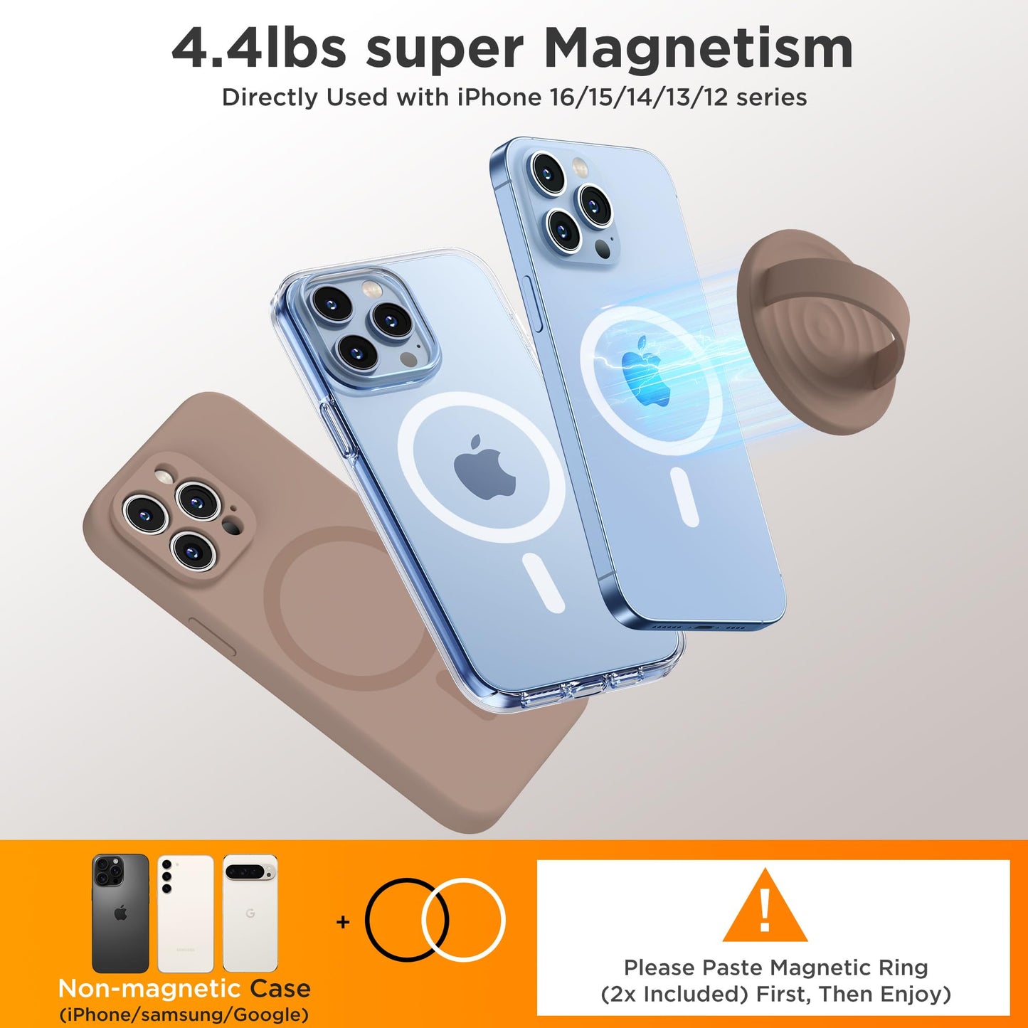 HSAOHD Upgraded Magnetic Phone Grip, Liquid Silicone Soft and Portable, Removable Finger Loop Ring Grip Holder for iPhone, Strong Magnetic Attraction