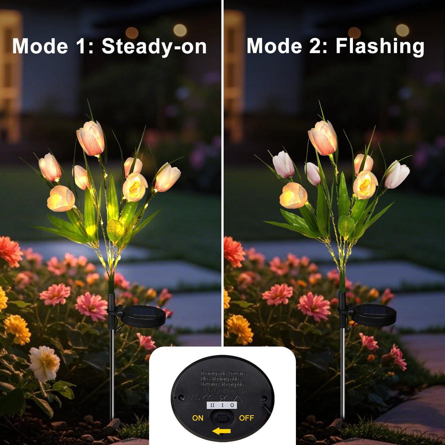 Aolyty Solar Garden Lights Outdoor, Solar Tulip Lights 2 Pack with 14 Tulip Flowers, IP65 Waterproof LED Stake Light for Pathway Patio Yard Landscape