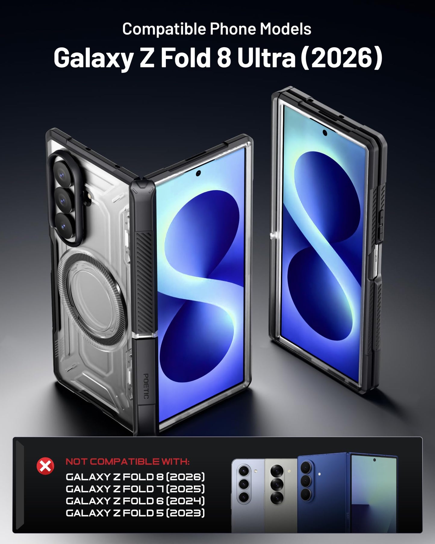 Poetic for Samsung Galaxy Z Fold 8 Ultra Case, [Hinge Protection] [MagSafe Compatible] [Tempered Glass Screen Protector] Full-Body Rugged Shockproof
