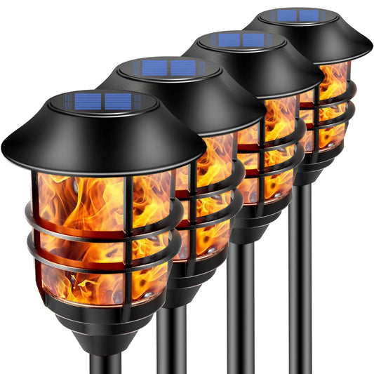 ZOOHAR Solar Outdoor Lights,Extra-Tall Solar Torches with Flickering Flame 4-Pack Waterproof Garden Lights,Stainless Steel Pathway Lighting Garden