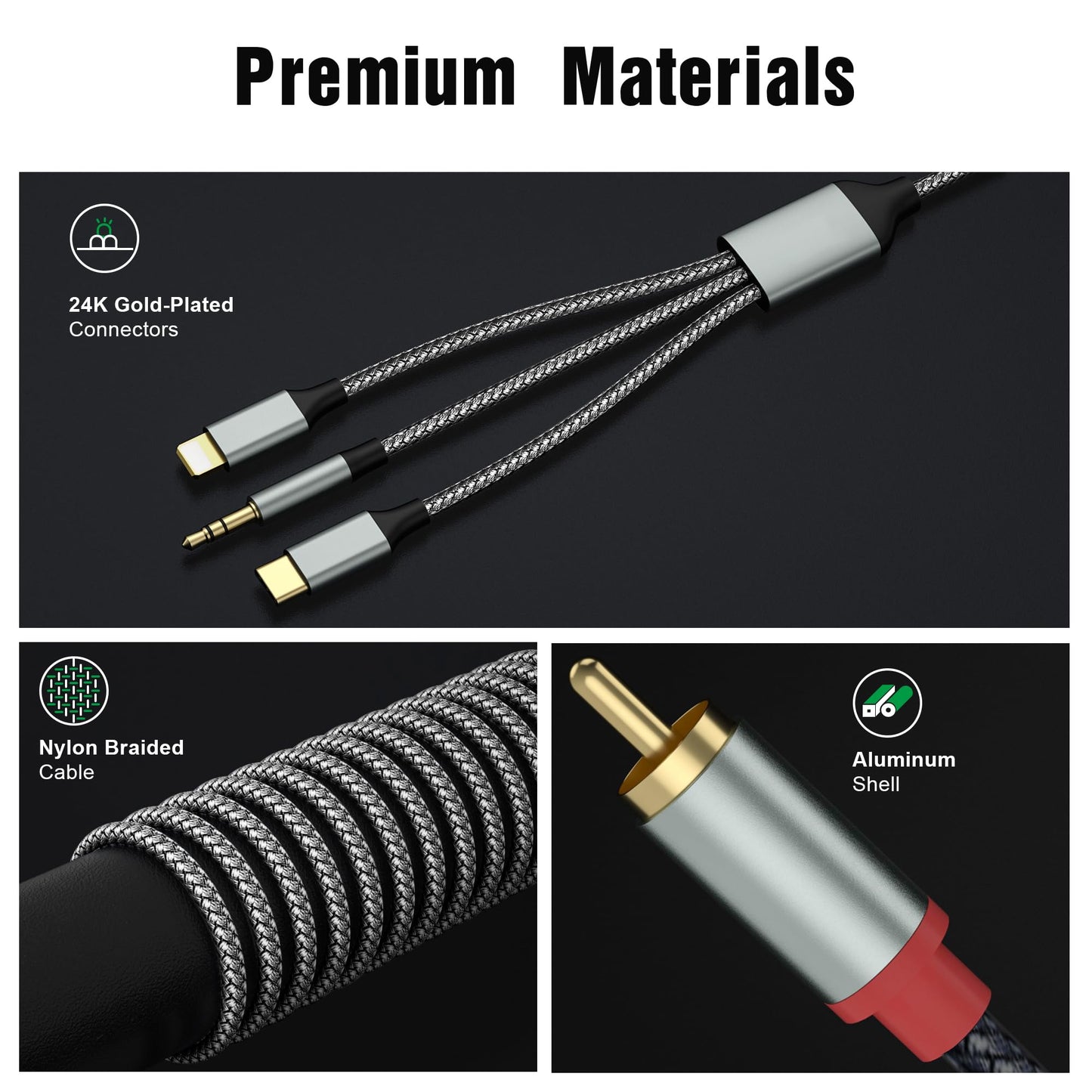 Lightning to RCA Cable Audio Aux Adapter,RCA to 3.5mm Cable?USB C to 2 RCA Audio Cable? (3 in 1 Audio Cable) for Power Amplifier, Car, Home Theater