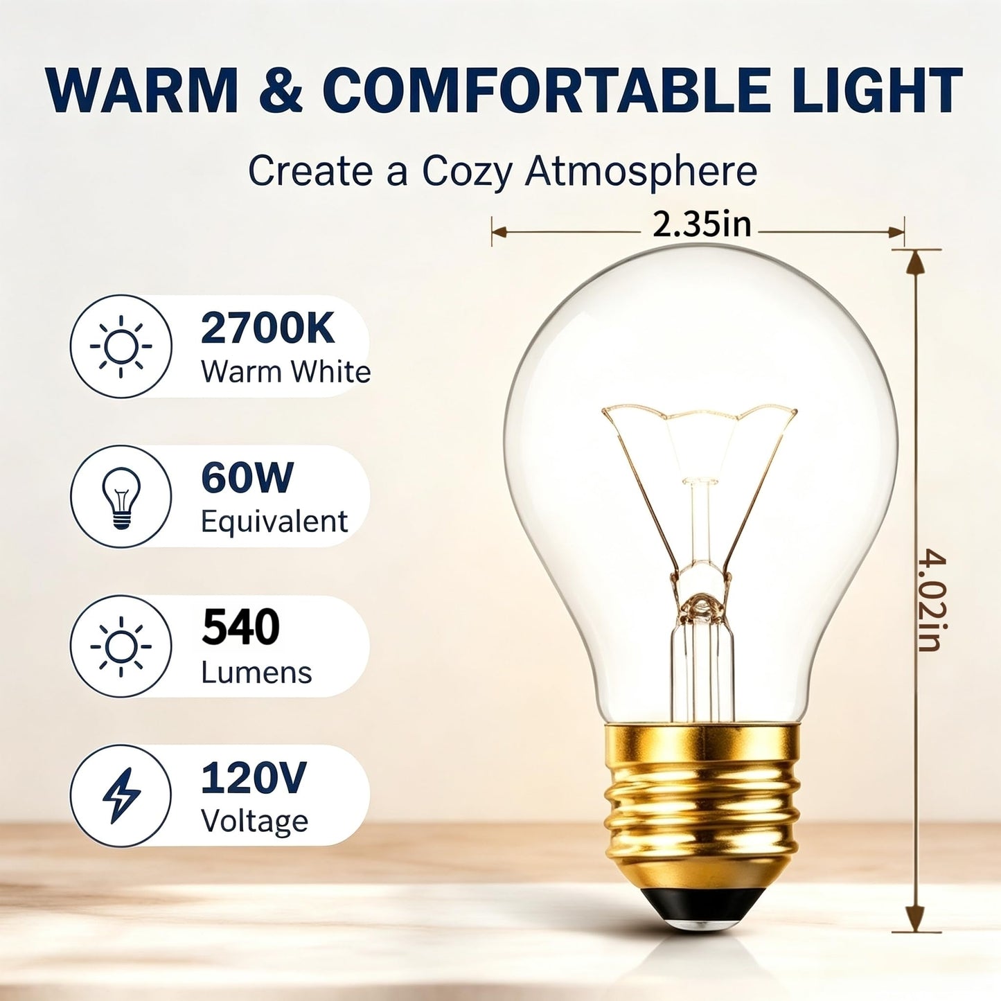 NABKRA 60W Incandescent Light Bulbs, A19 Soft Warm White, 6 Pack