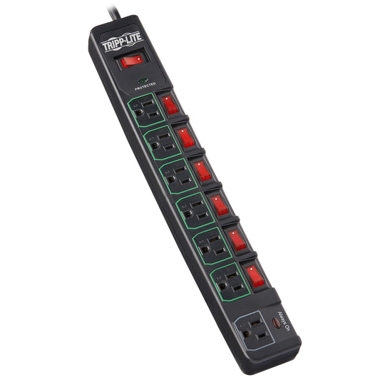 Tripp Lite 7 Outlet (6 Individually Controlled) Surge Protector Power Strip, 6ft Cord, Black, Lifetime Limited Warranty & 25K Insurance (TLP76MSGB)