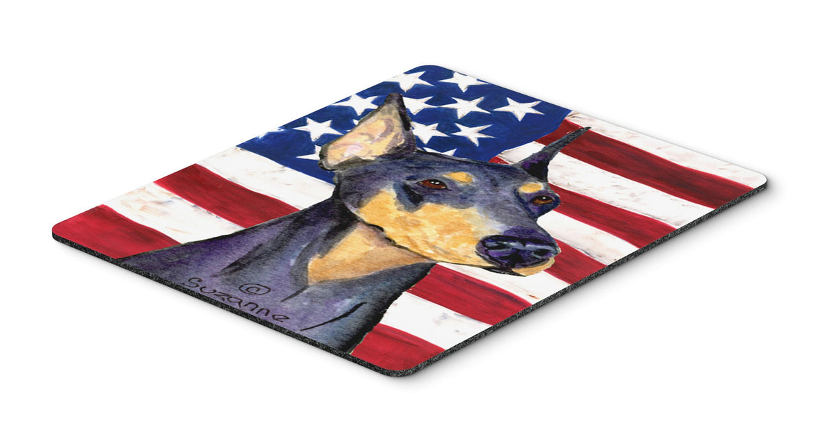 Caroline's Treasures SS4022MP USA American Flag with Doberman Mouse Pad, Hot Pad or Trivet for Home Office Gaming Working Computers Laptop Mouse