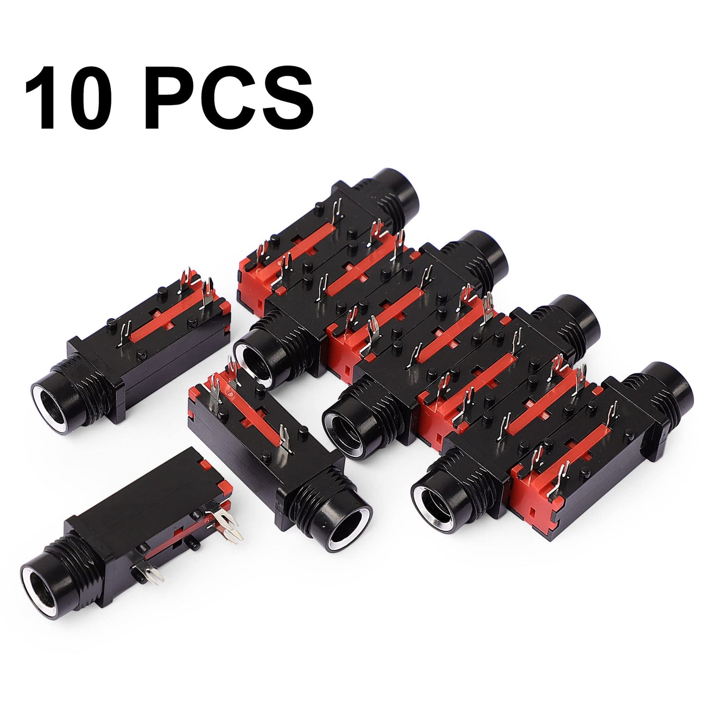 uxcell 10 Pcs 6.35mm 1/4 Inch 3Pin Mono Jack Panel Mount PCB Connectors, Metal 6.35mm Headphone Socket Audio Stereo Connector, Silver Tone Black