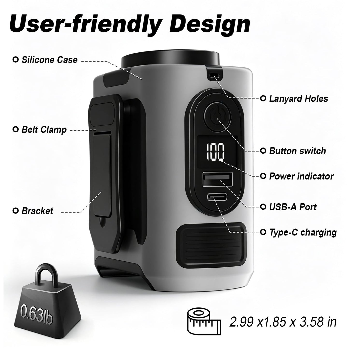 AIRTALLY 10000mAh Portable Waist Fan Clip on, Personal Belt Fan with Light