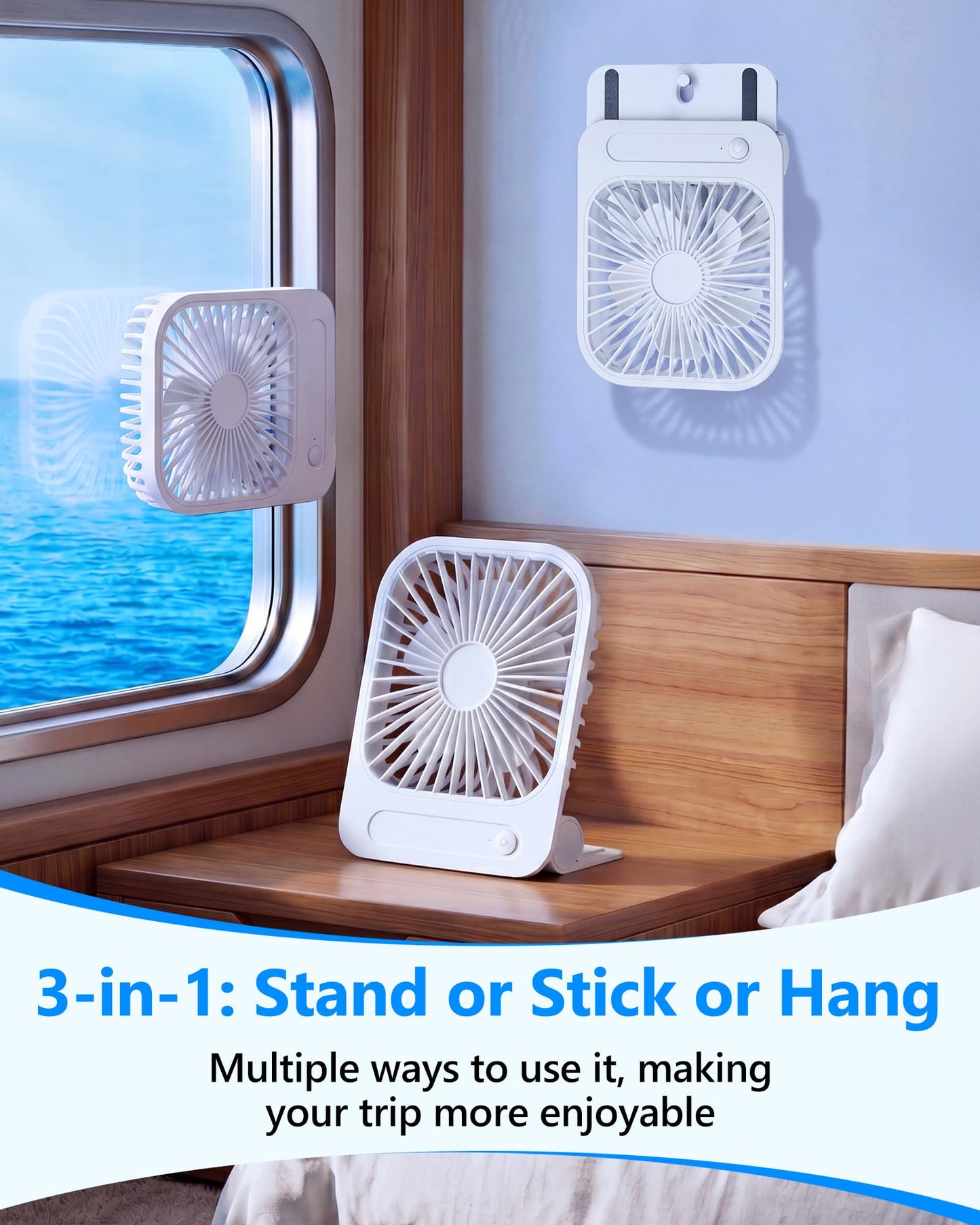scenein Usb Small Wall Mount Fan with Magnetic Base for Cruise Ship Cabin
