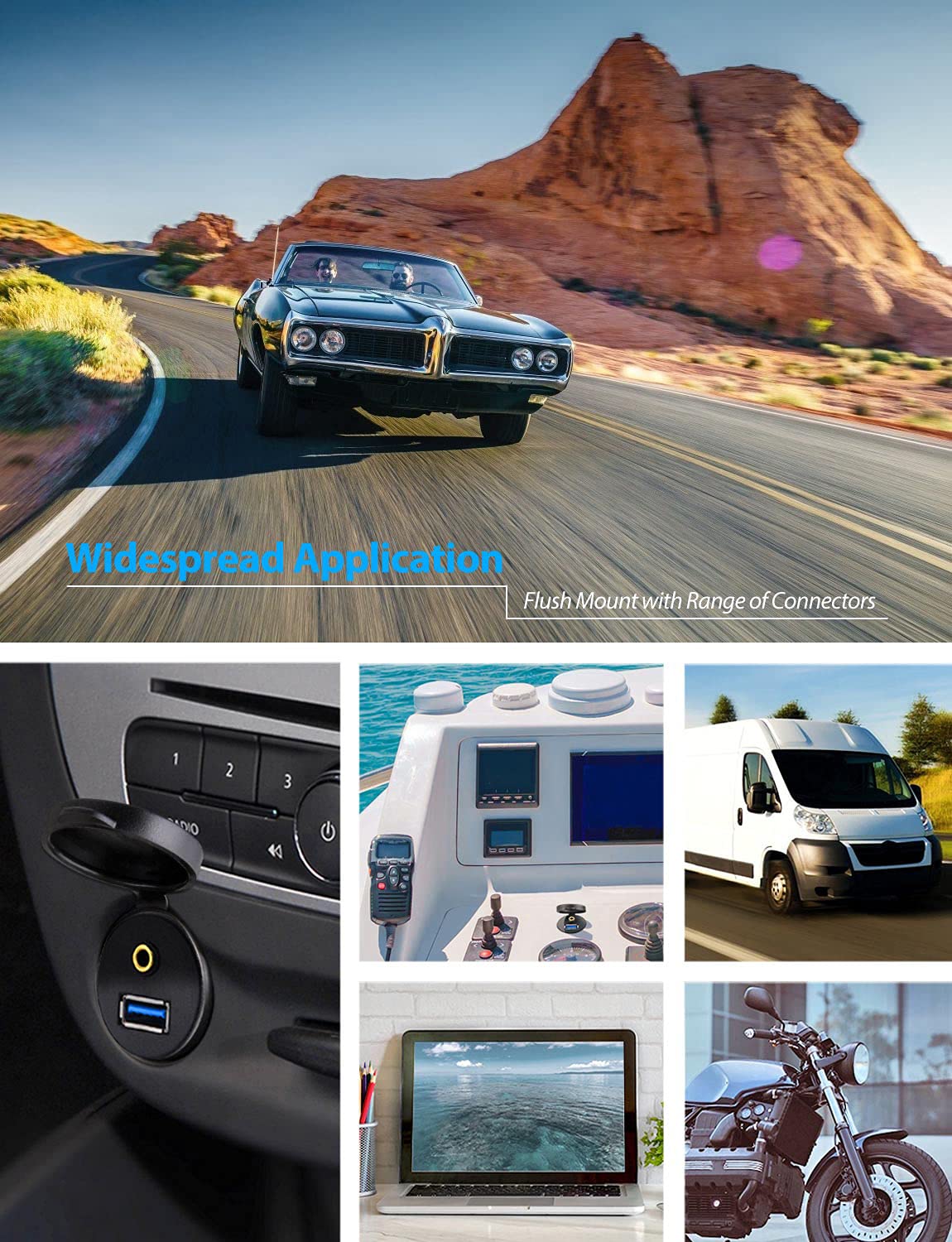 URWOOW 1M 3ft 3.5mm & USB 3.0 AUX Extension Mount Flush Cable, Dash & Panel Mount Cable, for Car, Boat, Motorcycle
