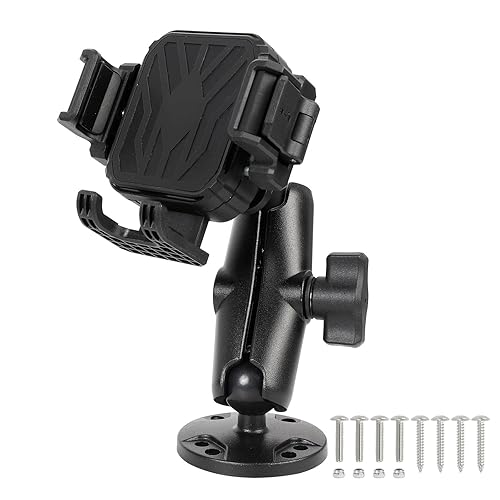 FPN Screw-Mounted Phone Mount Holder with Vibration Dampener [Camera Friendly] [1s Lock & Release] [Aluminum Round AMPS Base & Medium Arm], for Car