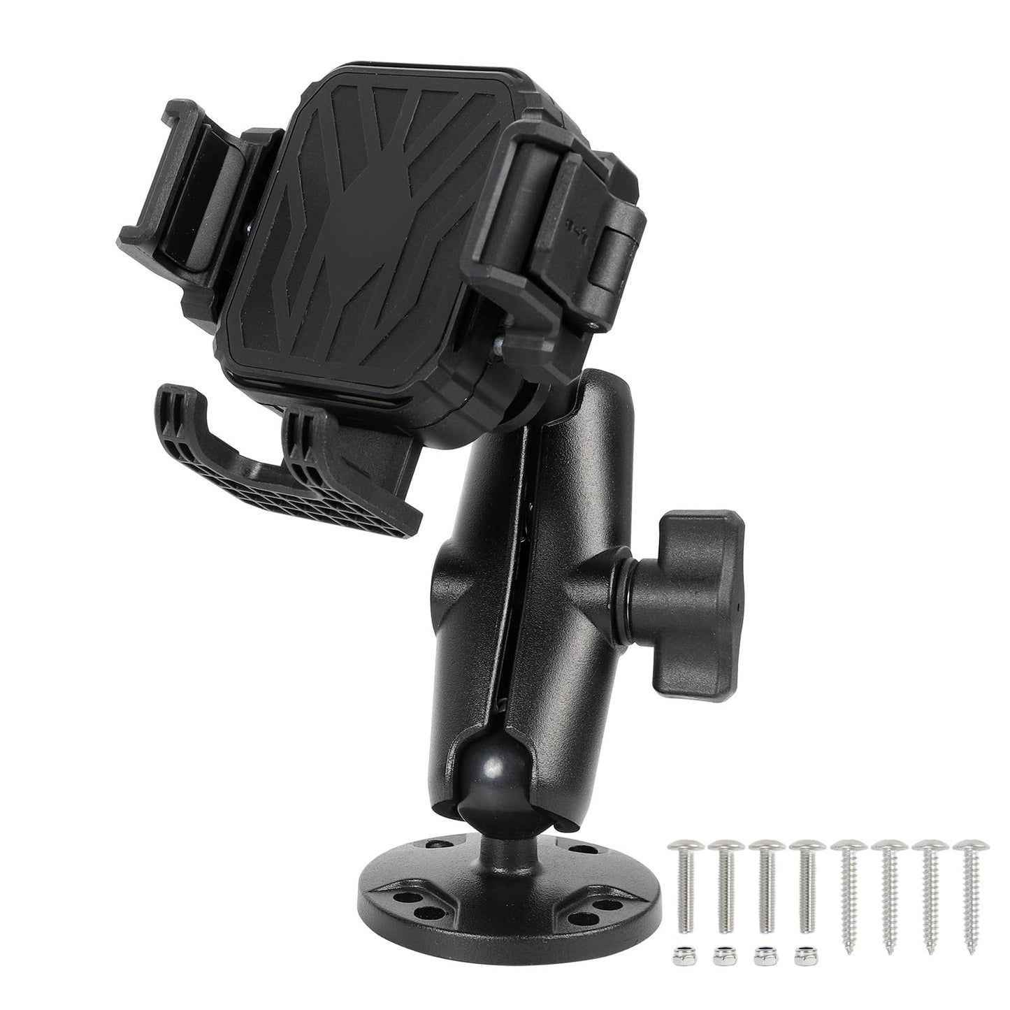 FPN Screw-Mounted Phone Mount Holder with Vibration Dampener [Camera Friendly] [1s Lock & Release] [Aluminum Round AMPS Base & Medium Arm], for Car