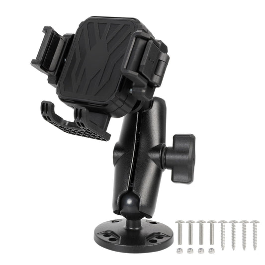 FPN Screw-Mounted Phone Mount Holder with Vibration Dampener [Camera Friendly] [1s Lock & Release] [Aluminum Round AMPS Base & Medium Arm], for Car