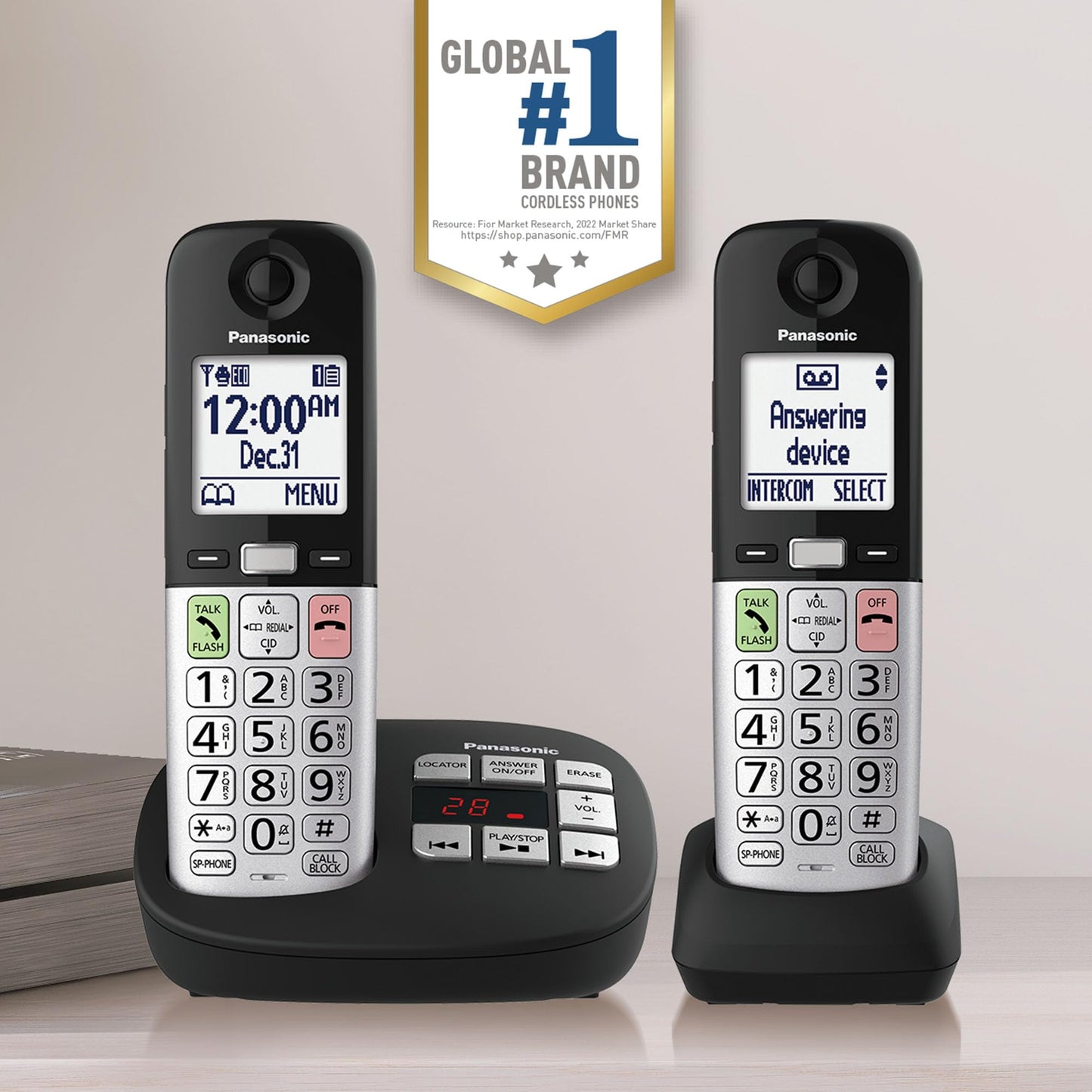 Panasonic Cordless Phone, Easy to Use with Large Display & Big Buttons, Flashing Favorites Key, Flashlight, Call Block, Volume Boost, Talking Caller