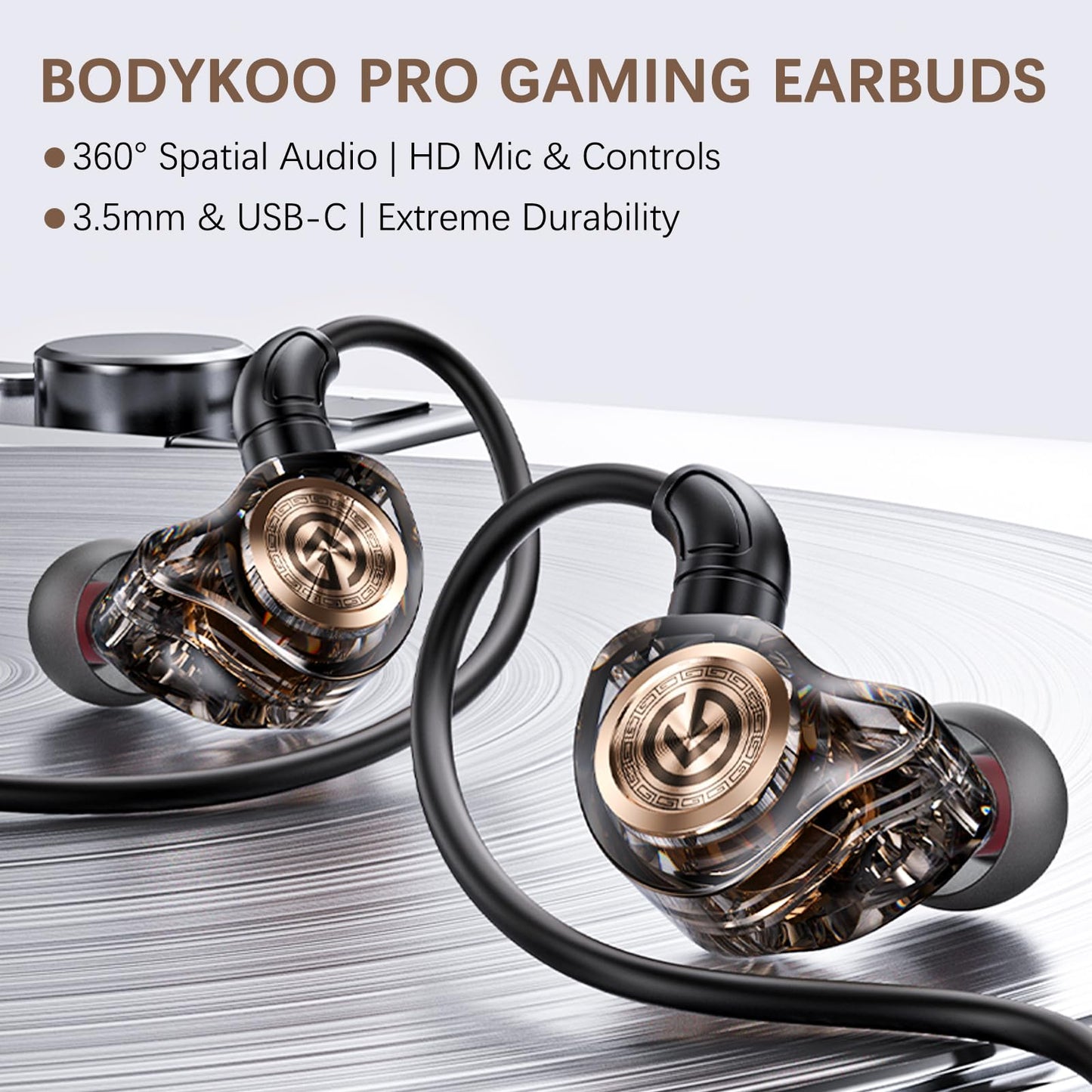 Bodykoo Gaming Earbuds with Microphone, 3.5mm & Type-C Dual Version, 10mm Driver for Immersive Sound, in-Line Control & HD Mic, Noise Isolating Fit…