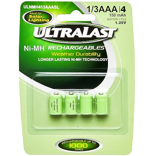 ULTRALAST ULNMH413AAASL 1/3AAA Solar Rechargeable Battery - NIMH 1.2V 150mAh, Replacement Small Batteries for Outdoor Garden Solar Light Fixtures…