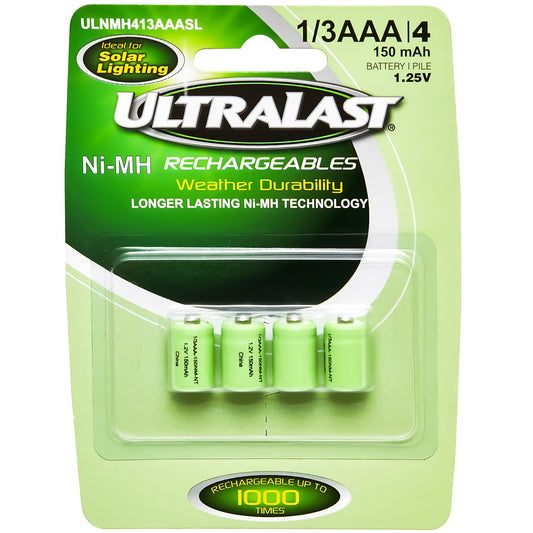 ULTRALAST ULNMH413AAASL 1/3AAA Solar Rechargeable Battery - NIMH 1.2V 150mAh, Replacement Small Batteries for Outdoor Garden Solar Light Fixtures…
