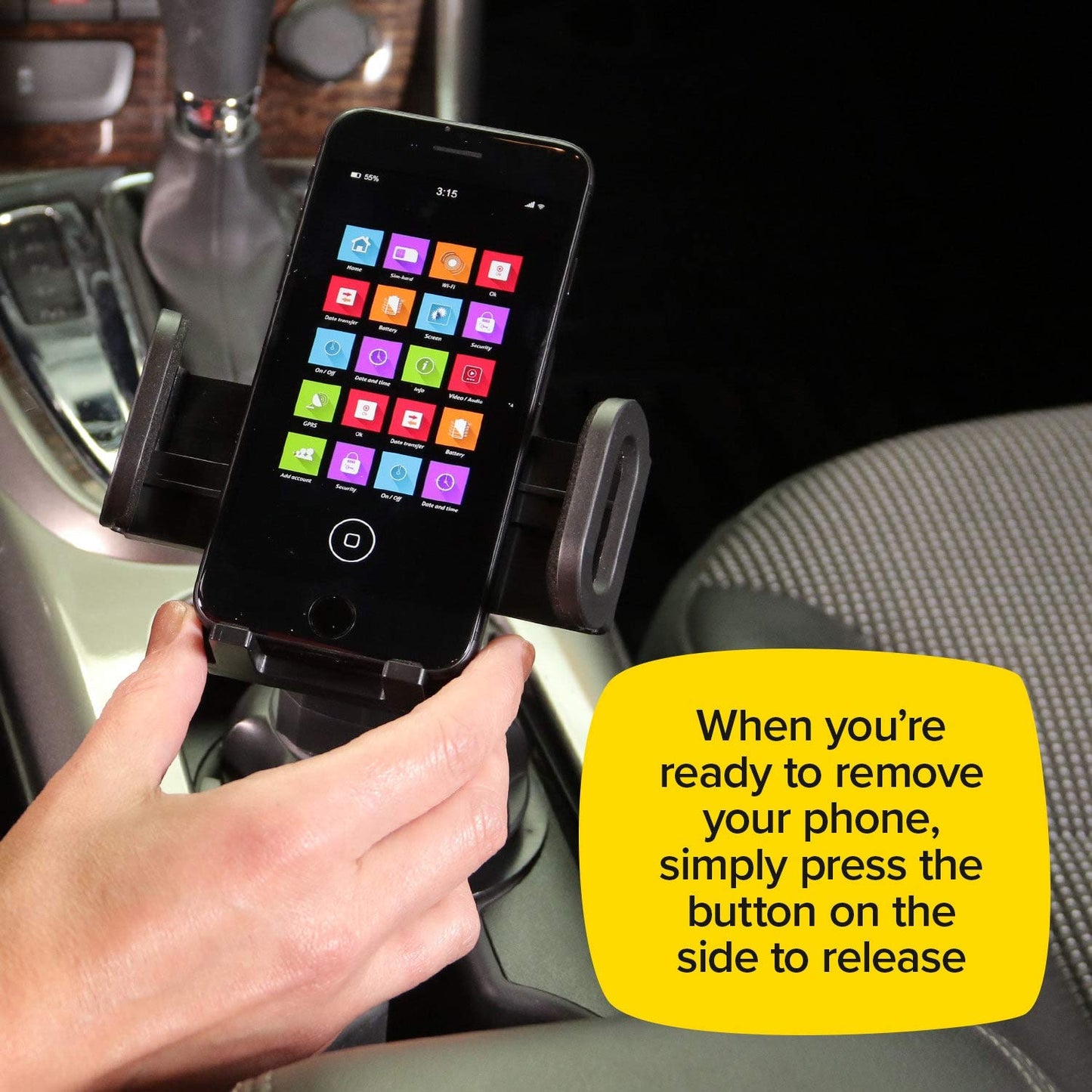 BulbHead Official As Seen On TV Cup Call Cup Holder Phone Mount for Car Adjustable Cell Phone Holder Fits Any Phone in Any Cup Holder - Rotates 360°