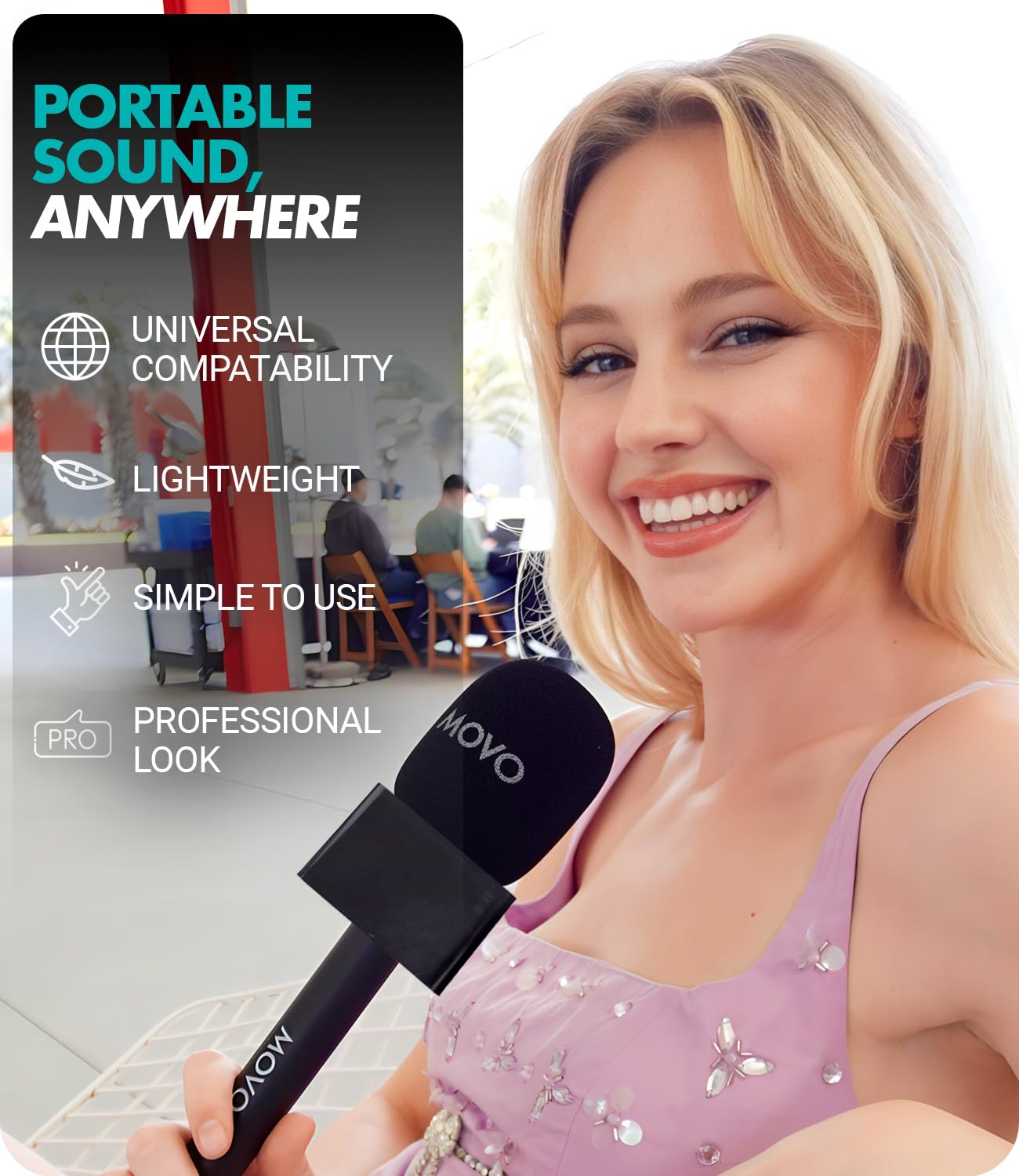 Movo WMX-HMF2 Wireless Microphone Handle with Mic Flag - Handheld Grip for DJI Mic, Rode GO II - Includes Lav Microphone Holder, Adapter & 3