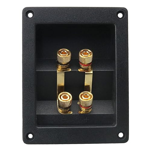 ZZLZX 1PC Copper 4-Position Terminal Junction Box, Post 4 Speaker Wall Plates Home Theater Junction Box Connectors for Car/Home Audio, Speaker Box