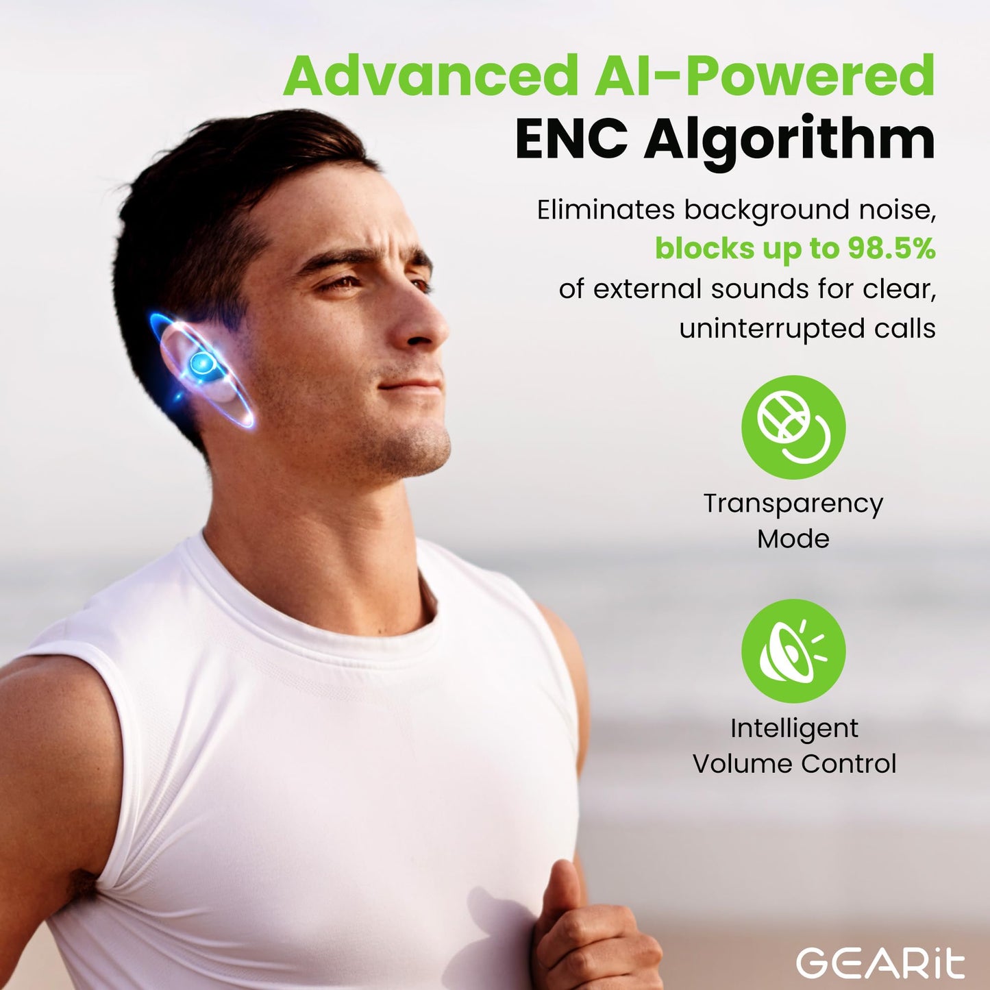 GEARit True Wireless Bluetooth Earbuds Compatible with iPhone, Android - 22H Playtime Earpods w/Active Noise Cancellation Up to 98.5% - HD Sound…