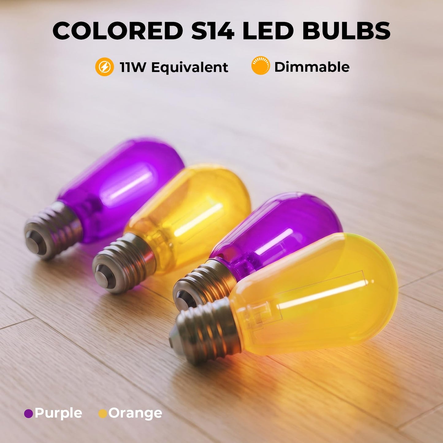 GvvooHome 1W E26 S14 LED Orange Purple String Light Bulbs, 30 Pack