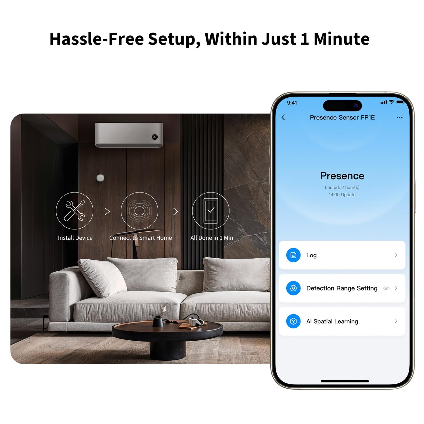 Aqara Zigbee Presence Sensor FP1E, mmWave Radar Wired Motion Sensor, AI Spatial Learning, Supports HomeKit, Alexa, Google Home, Matter Over Bridge