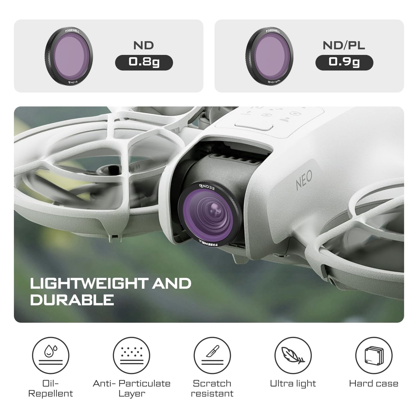 Freewell Magnetic Filters for DJI Neo Bright Day 3-Pack ND8/PL, ND16/PL, ND32/PL- Glare Reduction and Light Control (NOT Compatible with Neo 2)