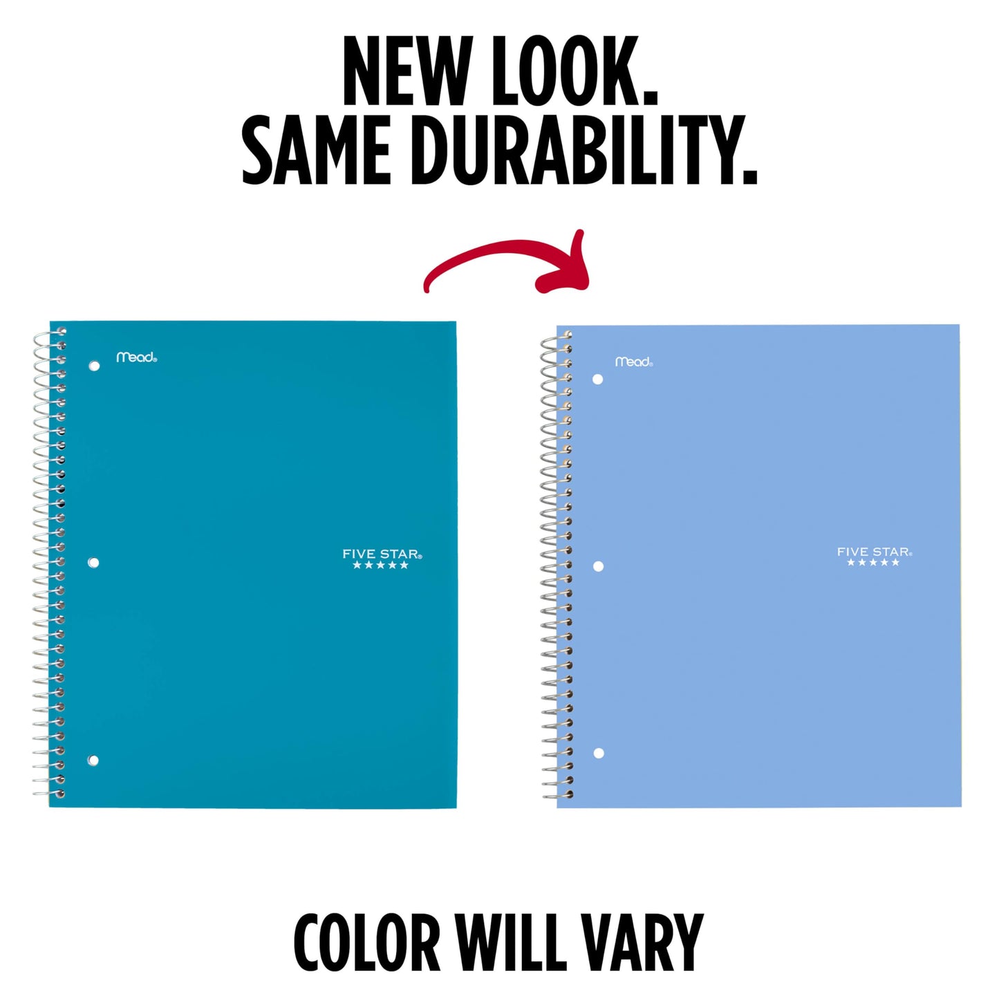 Five Star Spiral Notebook + Study App, 3 Subject, Wide Ruled Paper, 8" x 10-1/2", 150 Sheets, Fights Ink Bleed, Water Resistant Cover, Tidewater Blue