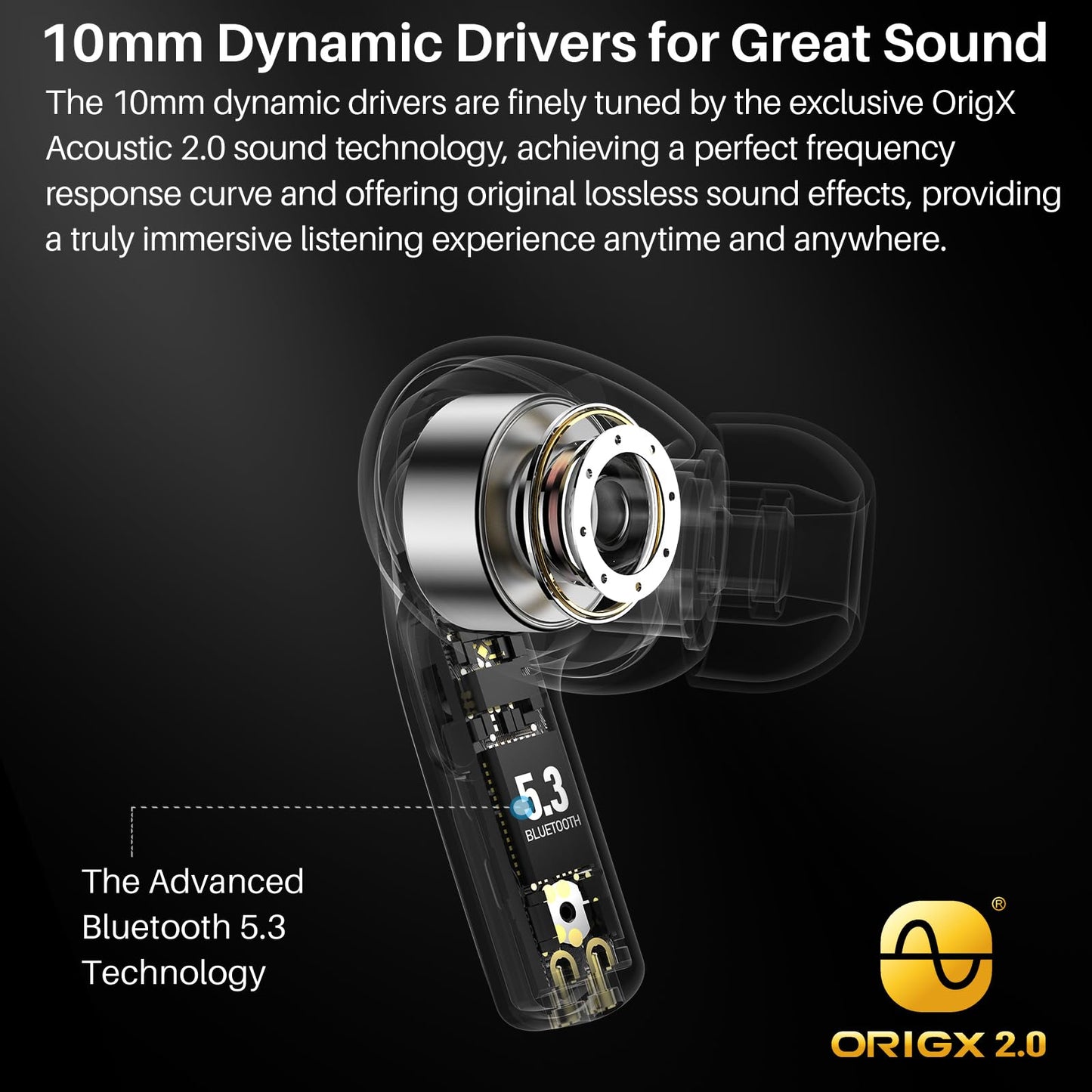 TOZO T20 Wireless Earbuds Bluetooth Headphones 48.5 Hrs Playtime with LED Digital Display, IPX8 Waterproof, Dual Mic Call Noise Cancelling 10mm Broad