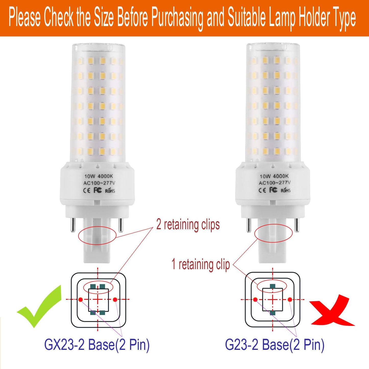 Lidesheng GX23-2 Base LED Light Bulb Plug and Play,4000K Neutral White 2Pin LED PL Bulb, 13W 18W CFL Equivalent, Ballast Compatible,10W 2pcs (Neutral