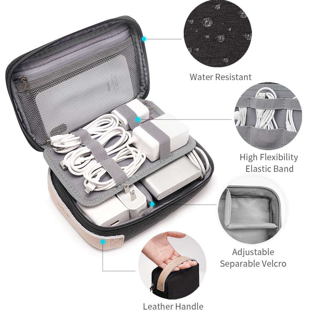 pack all Electronic Organizer, Cable Organizer Bag, Cord Travel Organizer for Cables, Chargers, Phones, USB cords, SD Cards (Black)