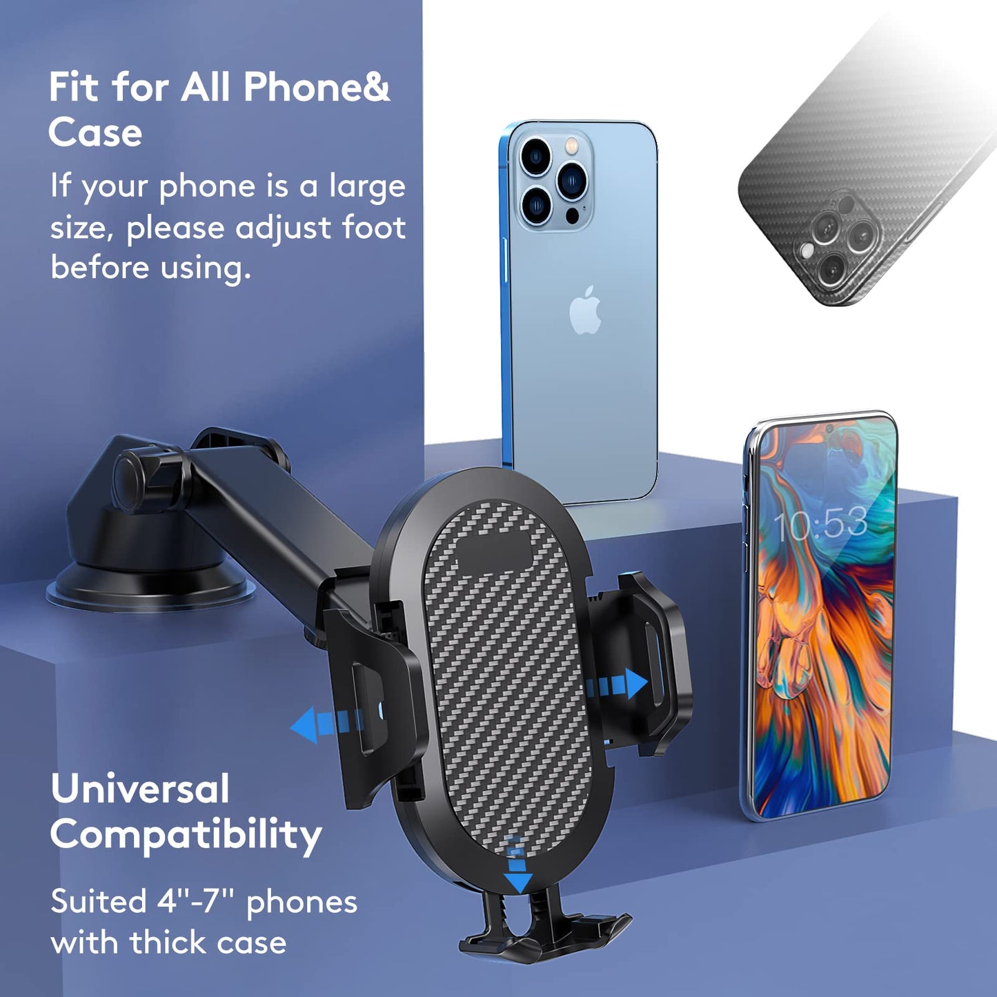Lusosh Universal Car Phone Holder, Strong Suction Cup Super Stable Phone Mount for Car Fit for iPhone 16 15 14 Pro Max All Smartphones