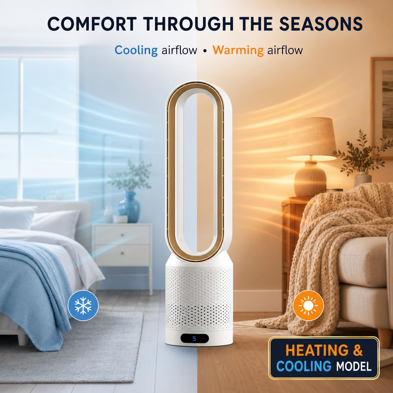 HQYJ Bladeless Cooling Fan, Remote, 8 Speeds, 90° Oscillating, Blue