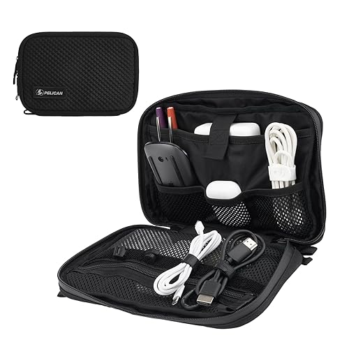 Pelican Electronic Organizer Travel Case - Portable Storage Bag with Multiple Storage Mesh Pockets for Cables, Chargers, Power Bank, AirPods - Black