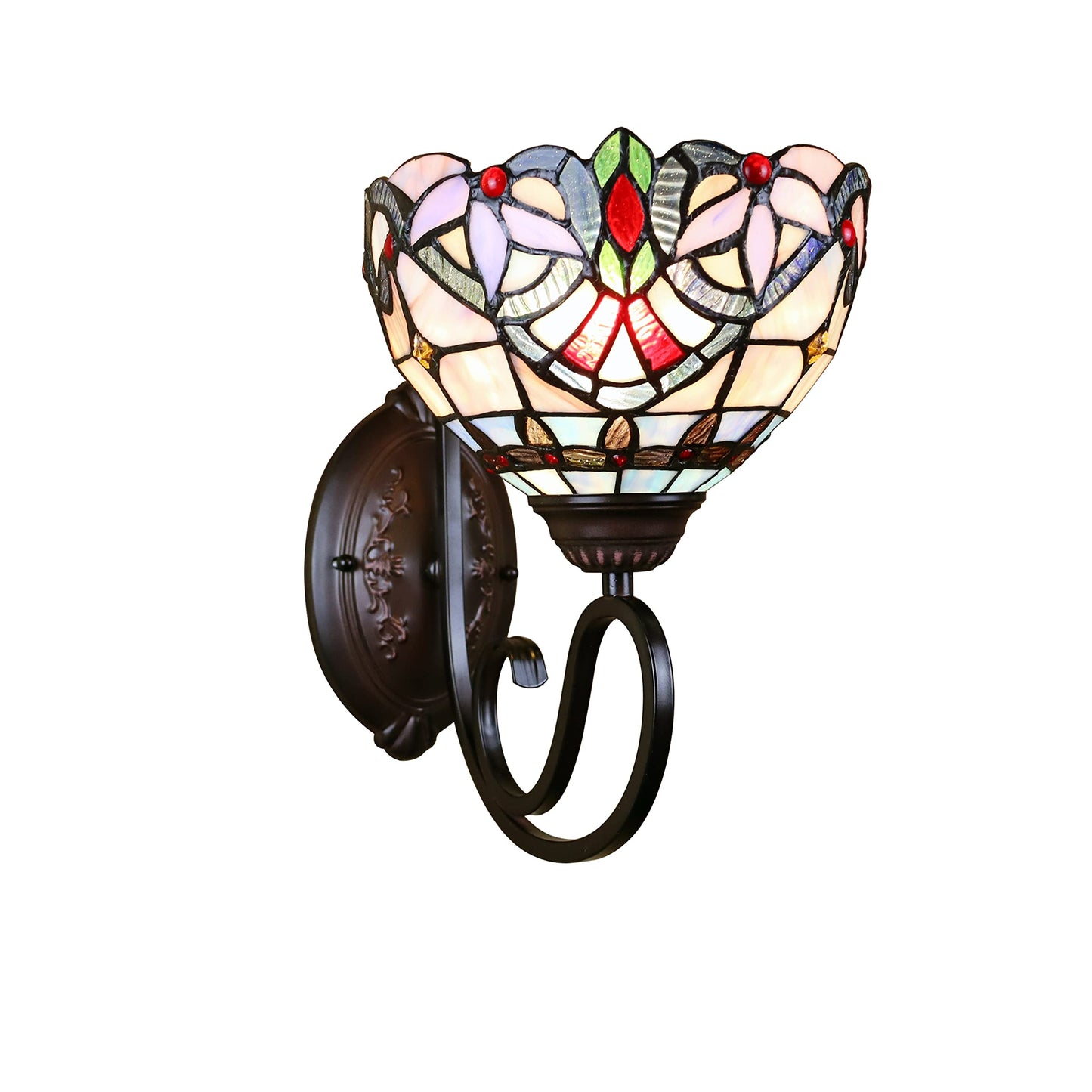 Chloe Lighting GRENVILLE Victorian Tiffany-Style Blackish Bronze 1 Light Wall Sconce 8" Wide