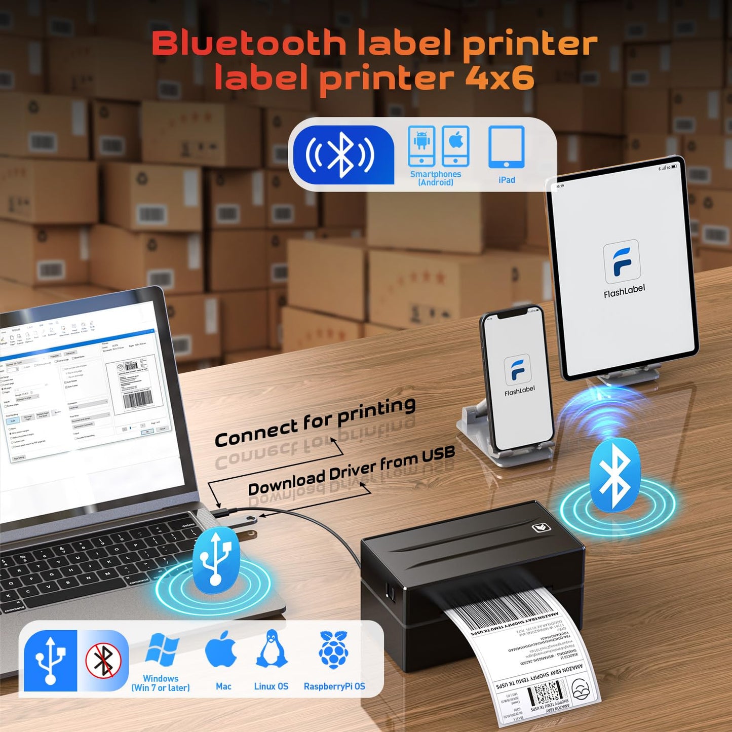 Aixiqee Thermal Label Printer - 4x6 Label Printer for Small Business, Shipping Package, Amazon, Ebay, Shopify, Etsy, USPS