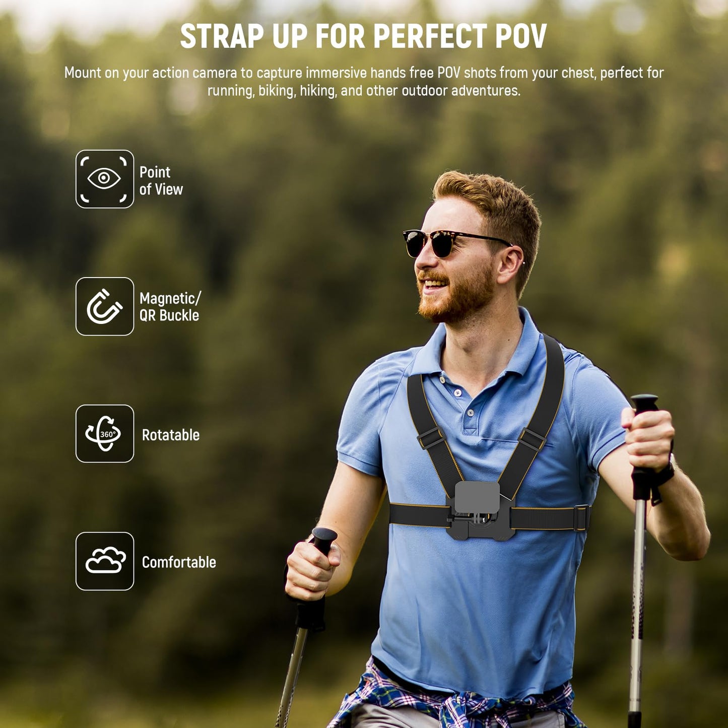 NEEWER Chest Mount Harness for Action Camera,Adjustable Hand Free Chest Strap Compatible with GoPro Hero DJI Osmo Insta360,Magnetic Release Action
