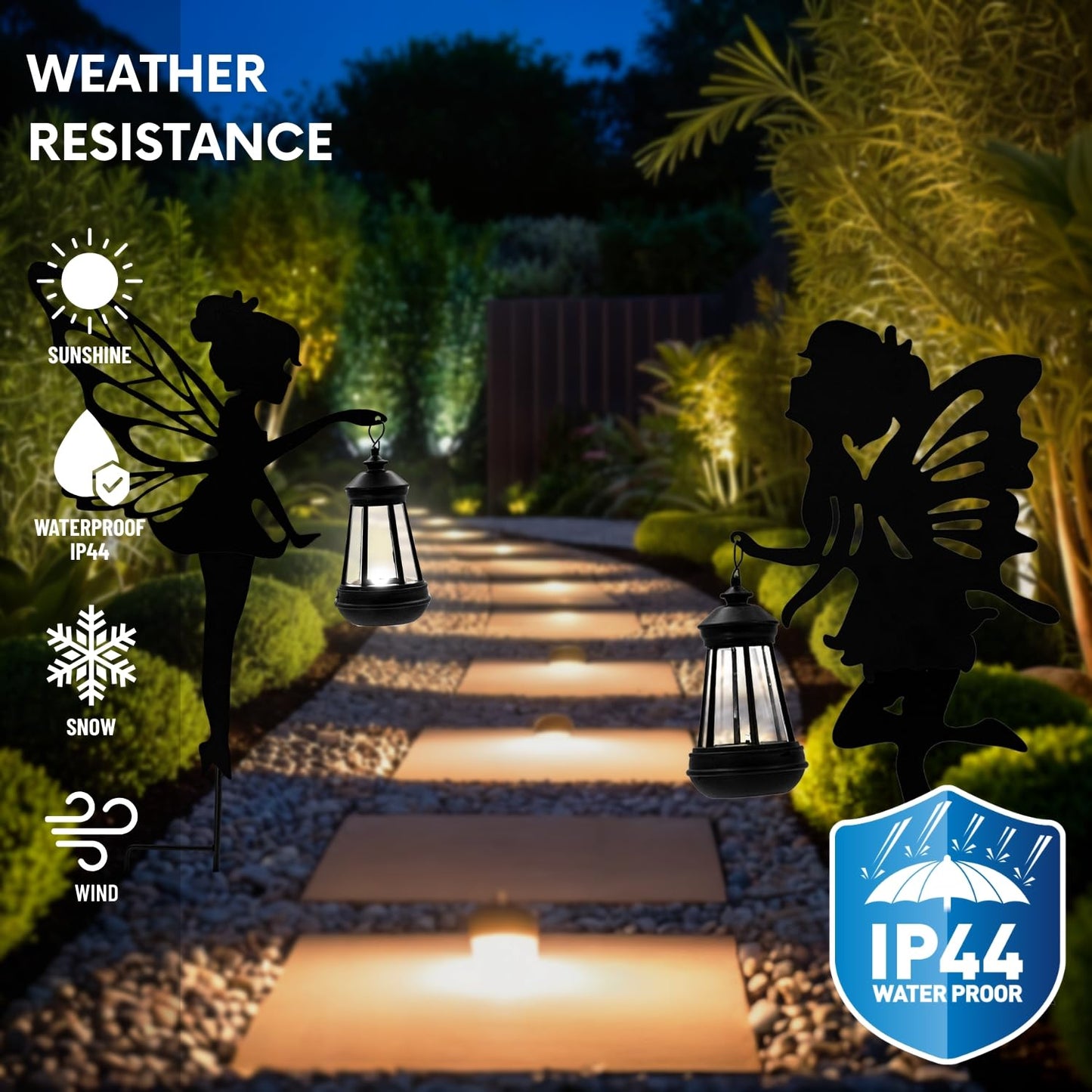 Quterhero Solar Fairy Garden Decor Lights, 2 Packs, Metal Hanging Lanterns with Warm Solar Glow - Exquisite Gifts for Women, Mom, Friends (Fairy