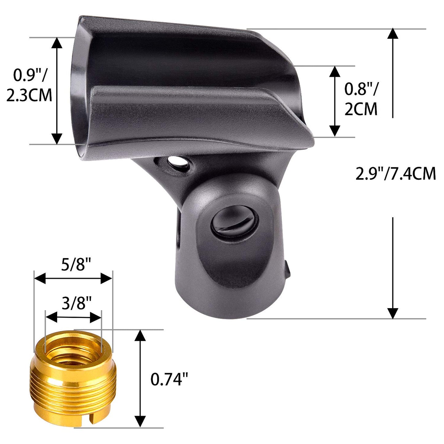 Universal Microphone Clip Holder with Nut Adapters 5/8" to 3/8",Black,5 Pack
