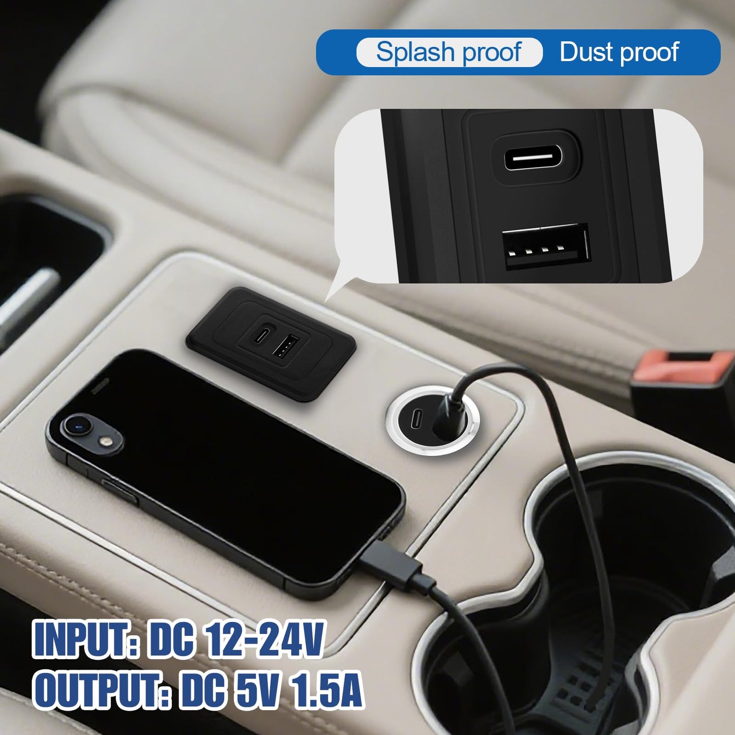 2 Pack RV USB Outlet 12V-24V Wall Mount, Dual USB Charger, USB-A & USB-C Output 5V 1.5A, Automotive USB Outlet Socket Adapter for RV Marine Boat Bus