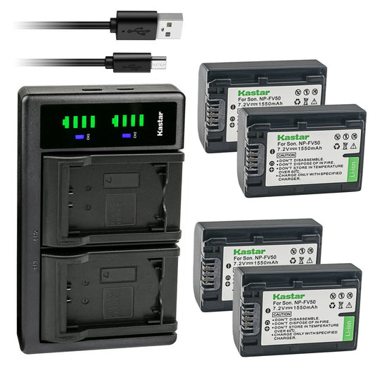 Kastar 4-Pack Battery and LTD2 USB Charger Replacement for Sony HDR-CX350, HDR-CX360, HDR-CX370, HDR-CX380, HDR-CX390, HDR-CX400, HDR-CX410