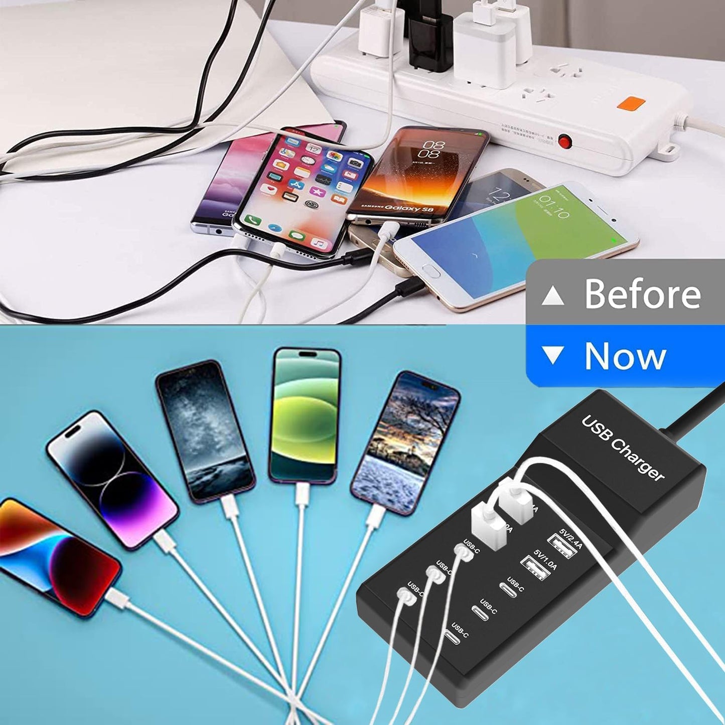 Multiple USB C Charger, 12 Ports USB Charging Station, 60W MultiPort Charger[10 USB-C+2 USB-A], USB Wall Charger, Desktop USB Charger