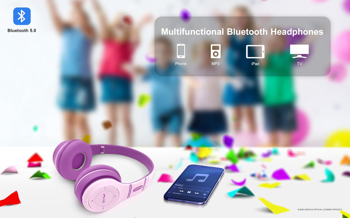 Crayola Kids Over Ear Headphones, Overear Wireless Bluetooth 5.0 w Microphone, Lightweight Comfortable Headset for Home Travel, 5H Playtime…
