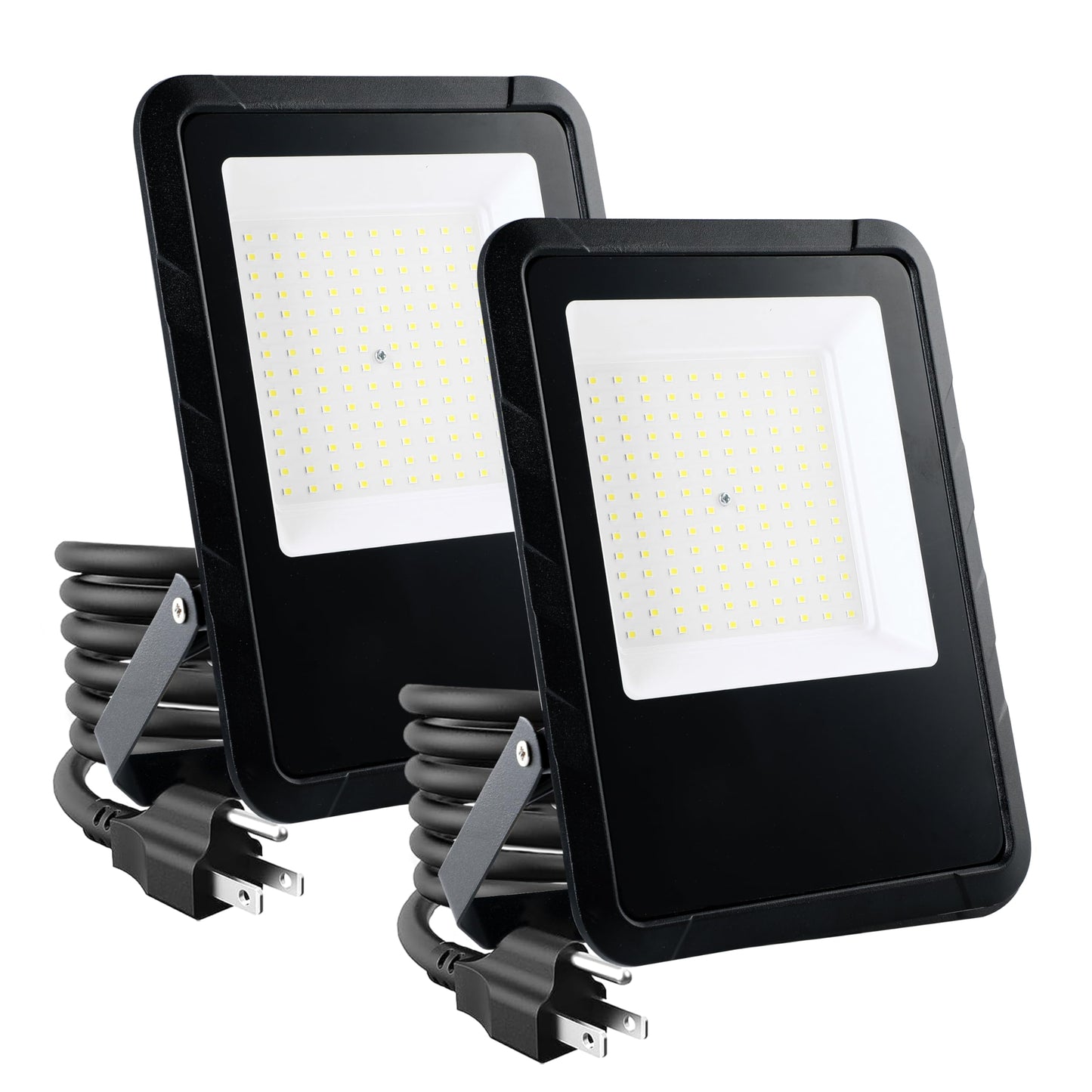 Simple Deluxe 2 Pack LED Flood Lights Outdoor, 100W 10000LM Super Bright Outside Work Light with Plug, IP65 Waterproof, 6500K Floodlight for Garage