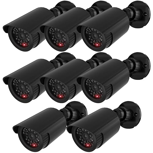 WALI Dummy Fake Simulated Surveillance Security CCTV Dome Camera Indoor Outdoor with One LED Light, Warning Security Alert Sticker Decal (TC-B8), 8